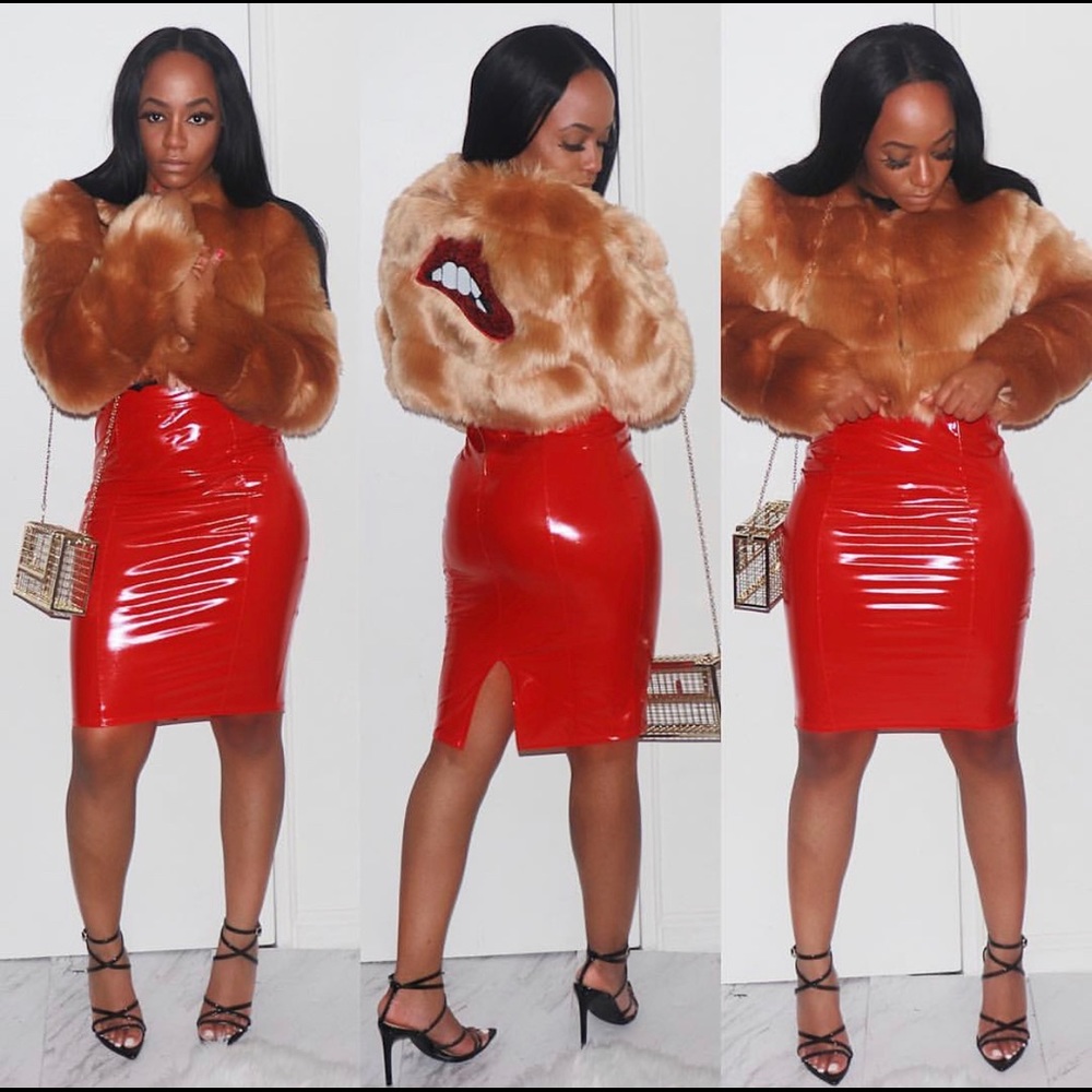 Cherry Red Latex Pencil Skirt